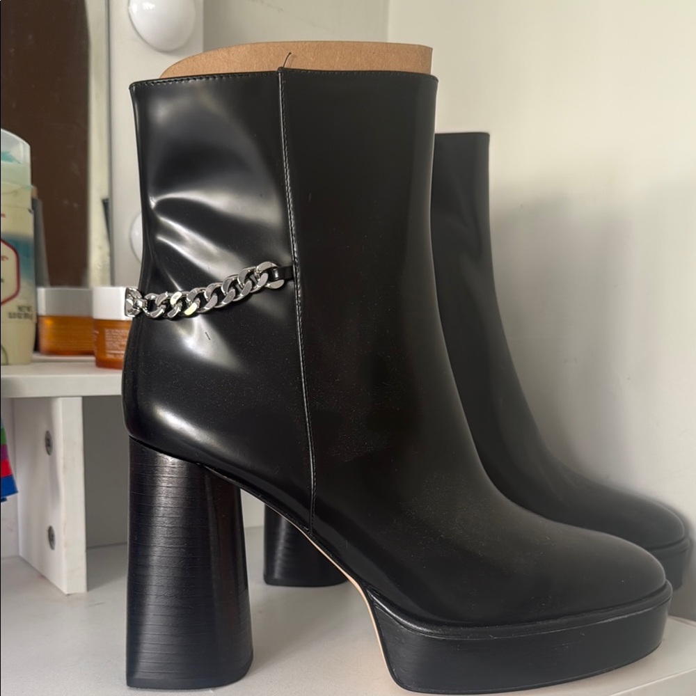 Michael Kors Black Heeled Boots with Chain Accent